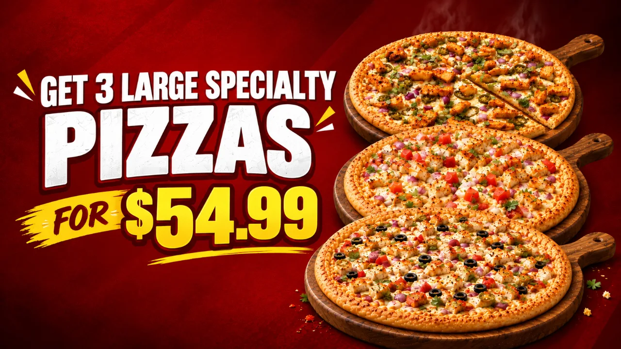 Get 3 Large Specialty Pizzas